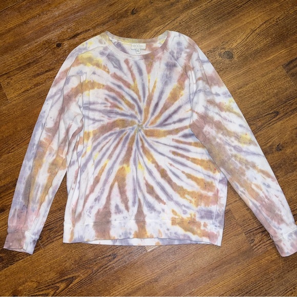Lucky Brand Brown Gold Tan Neutral Tie Dye Long Sleeve Crewneck Pullover Size L - Picture 5 of 10